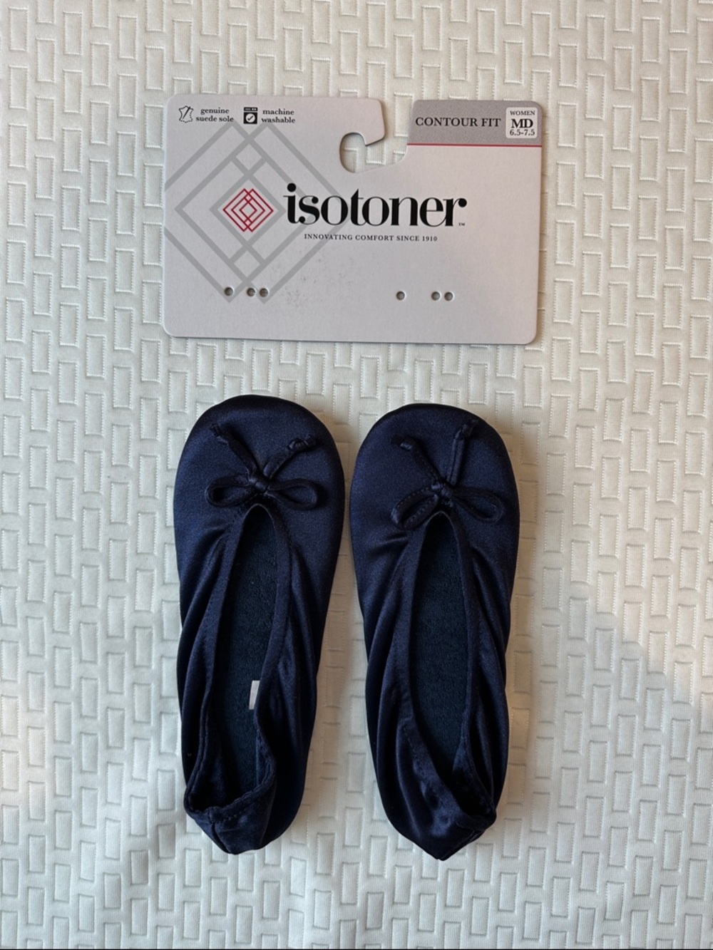 isotoner Navy Satin Ballerina Slippers - Picture 7 of 10